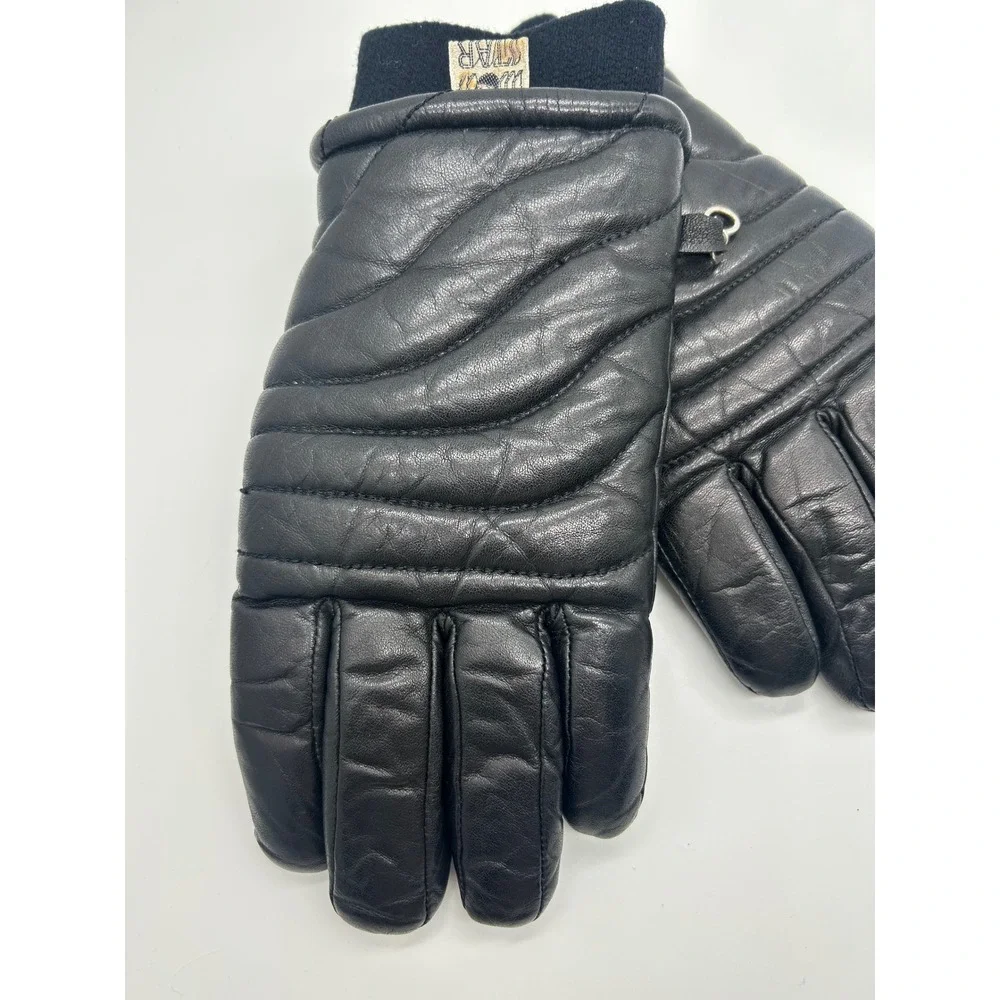 VTG Snow Star Kombi Leather Winter Gloves Women Med Black faux shearling lined